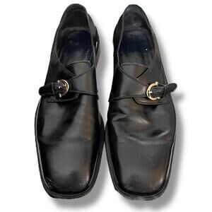Salvatore Ferragamo Single Monk‎ Strap Leather Dress Shoes Black Size 8.5 D FLAW